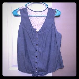 Denim sleeveless button down shirt